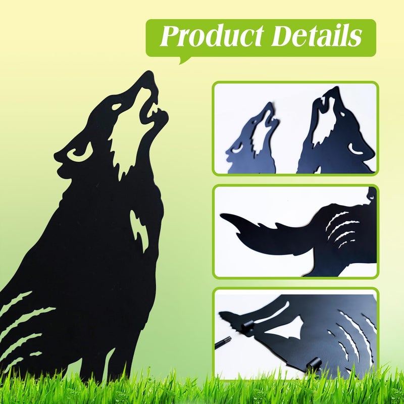 EZTZEN Wolf Metal Garden Stakes Decorative,Wolf Gifts for Women/Men/Wolf Lovers Gifts,Black Wolf Silhouette Statues Garden Decor for Outside,Outdoor Decor,Yard Art,Patio,Lawn Ornaments - Image 4